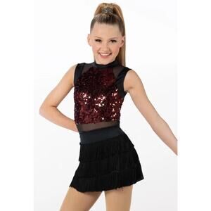 Dance Costume Medium Child Burgundy Weissman 13499 Jazz Acro Tap Sequin 3in1